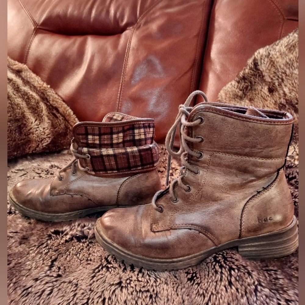 b.o.c. Brown Plaid Lined Combat Boots